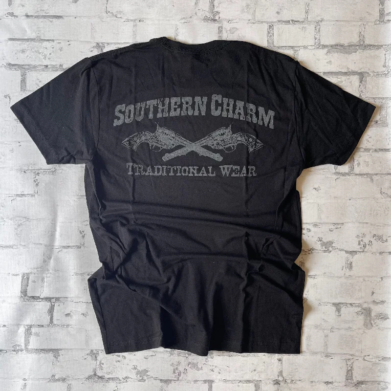 Southern Charm "Crossed Pistols" Short Sleeve T-shirt - Black Rayon Fabric Velvet Fabric Corduroy Fabric