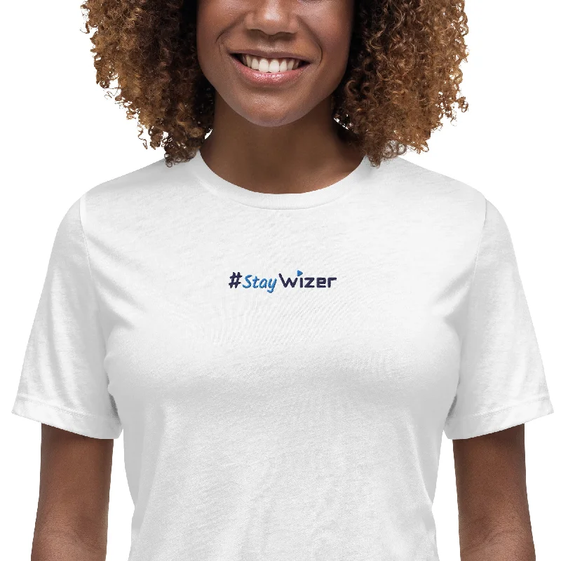 #StayWizer Embroidered Women's Relaxed T-Shirt Front Pockets Side Pockets Patch Pockets #StayWizer Embroidered Women's Relaxed T-Shirt Front Pockets Side Pockets Patch Pockets