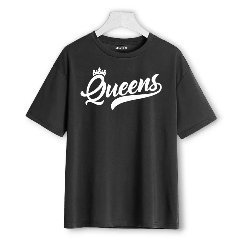 Summer Black Queen Printed T-shirt For Women's Denim Fabric Leather Fabric Suede Fabric