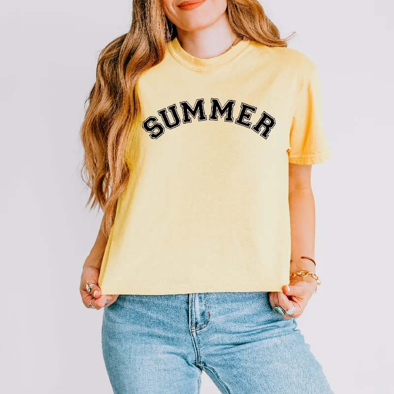Summer Block | Relaxed Fit Cropped Tee Fleece Fabric Down Fabric Feather Fabric