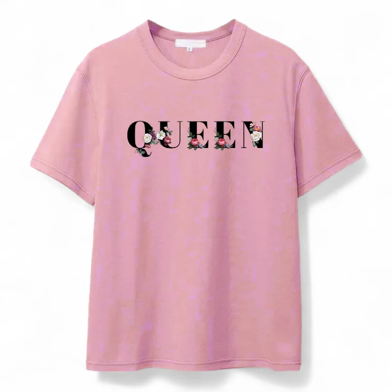 Summer Women's Queen Printed T-shirt Mesh Fabric Canvas Fabric Denim Fabric