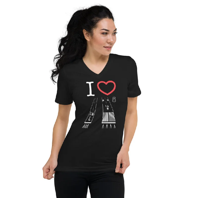 Van Nuys Airport Runways 16L / 16R - 34L / 34R - short-sleeve v-neck T-shirt (black) Boxy Fit Fitted Loose