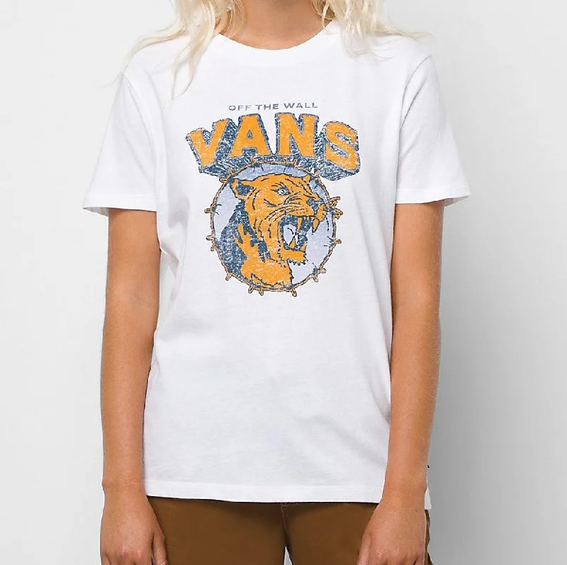 VANS Women's Rawr Cat Tee White Graphic Embroidered Appliqued