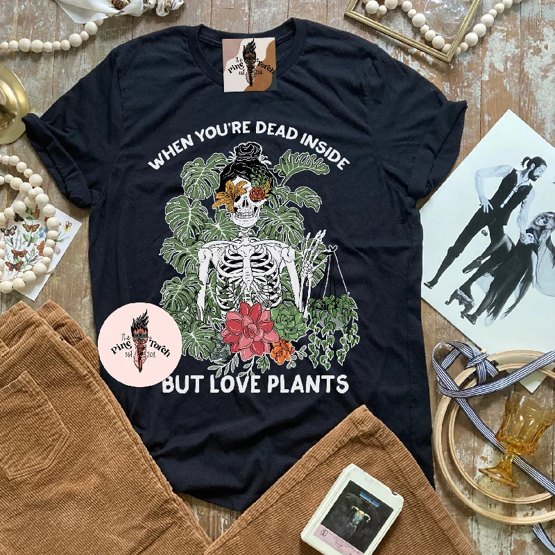 WHEN YOU'RE DEAD INSIDE BUT LOVE PLANTS // UNISEX TEE (3 colors) Striped Floral Plaid