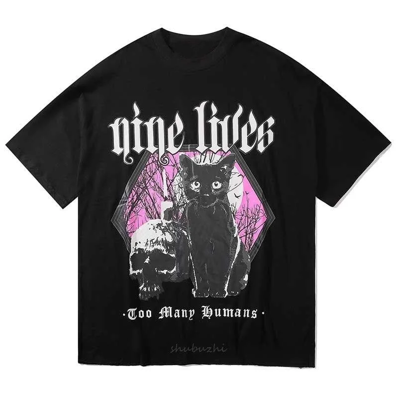 Women Gothic Funny Print Cat T-shirt Streetwear Short Sleeve Tee Top Polka Dot Checkered Tartan