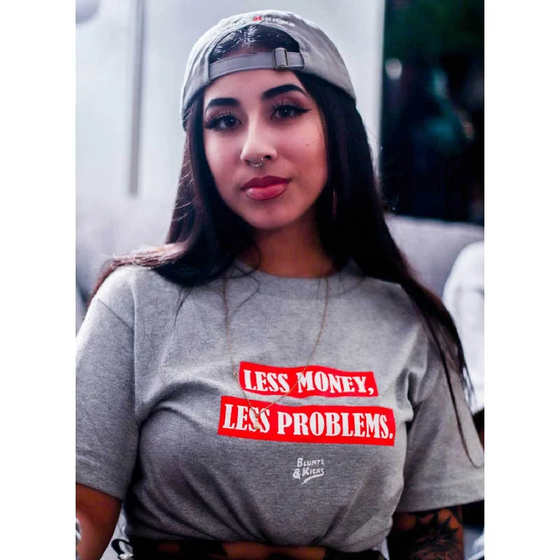 Women "Less Money, Less Problems" T-Shirt - Grey Machine Wash Dry Clean Hand Wash