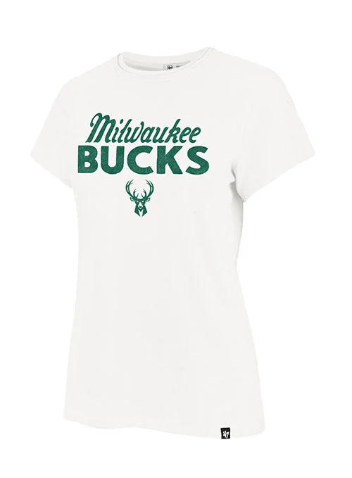 Women's '47 Brand Frankie Sandstone Moment Milwaukee Bucks T-Shirt Striped Floral Plaid