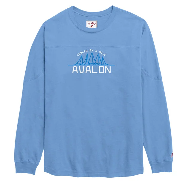 Women's Avalon Throwback Long Sleeve Tee - Power Blue Embroidered Appliqued Beaded