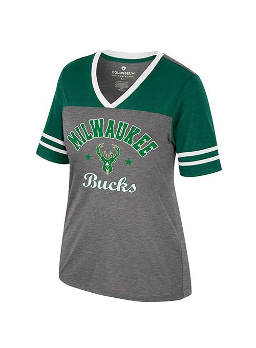 Women's Be the Crown Milwaukee Bucks V-Neck T-Shirt Chenille Brocade Lace