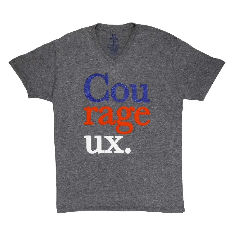 Women's - Cou-rage-eux Grey V-Neck T-Shirt Anti-Shrink Durable Soft