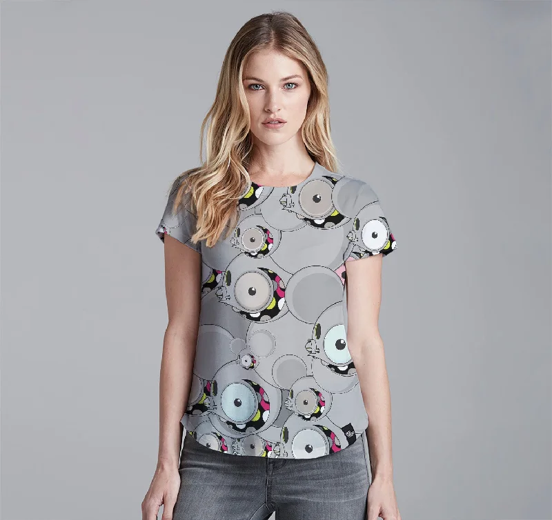 Womens Crew Tee, Space Monkey Solid Color Striped Floral