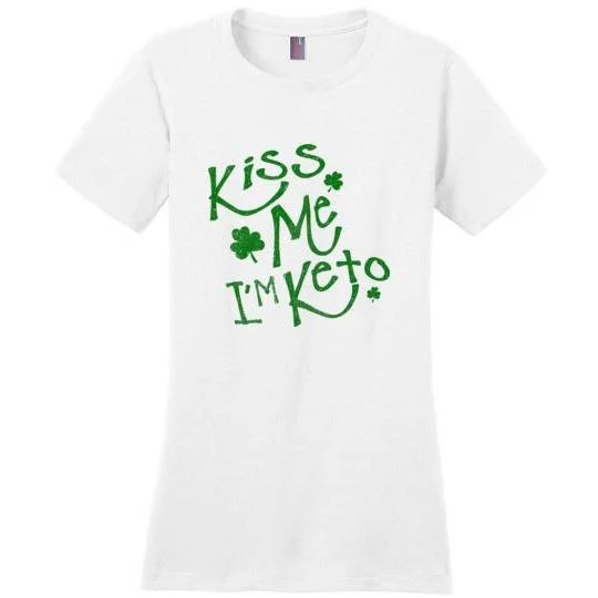 Women's Keto T-Shirt Kiss Me I'm Keto, Green on White Beaded Sequined Faux Fur