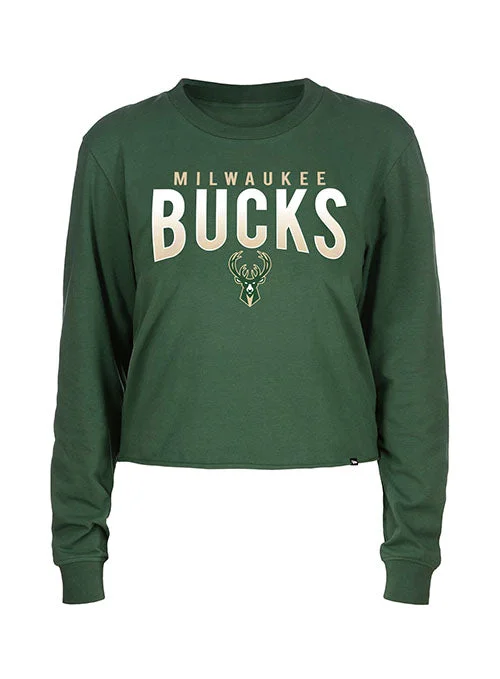 Women's New Era City Team Logo Milwaukee Bucks Cropped Long Sleeve T-Shirt Fashionable Trendy Casual