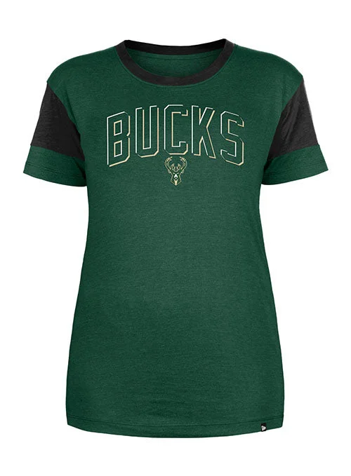 Women's New Era Team Over Logo Milwaukee Bucks T-Shirt Cozy Warm Stylish