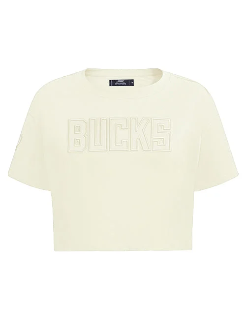 Women's Pro Standard Neutral Cream Boxy Cropped Milwaukee Bucks T-Shirt Rayon Velvet Corduroy