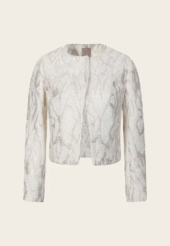 White Jacquard Tweed Collarless Jacket Plaid Jacket Tartan Jacket Houndstooth Jacket