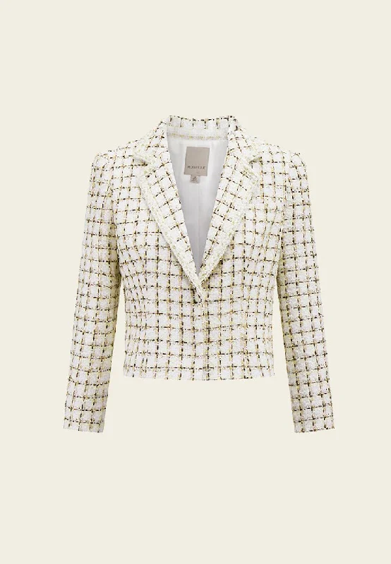 Check White Tweed Cropped Jacket Satin Jacket Silk Jacket Chiffon Jacket