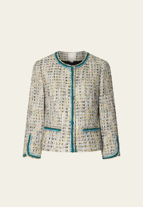 Earth Tone Blue And Gold Detailing Tweed Jacket Quilted Jacket Puffer Jacket Insulated Jacket