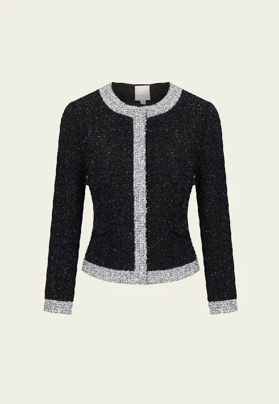 Black and Silver Detailing Tweed Jacket Anorak Shell Jacket Lightweight Jacket