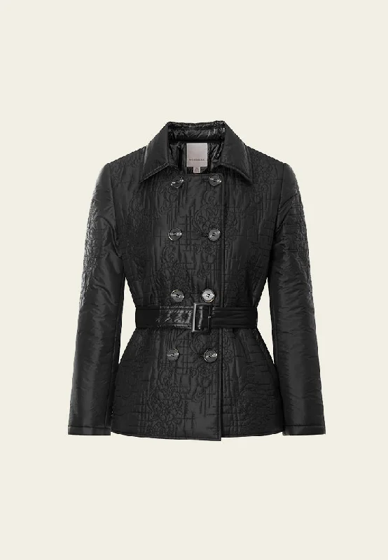 Antibacterial Black Quilted Jacket with Belt Denim Jacket Leather Jacket Suede Jacket