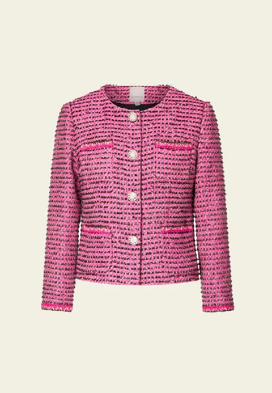 Fuchsia Lurex Tweed Short Jacket Nylon Fabric Polyester Fabric Spandex Fabric