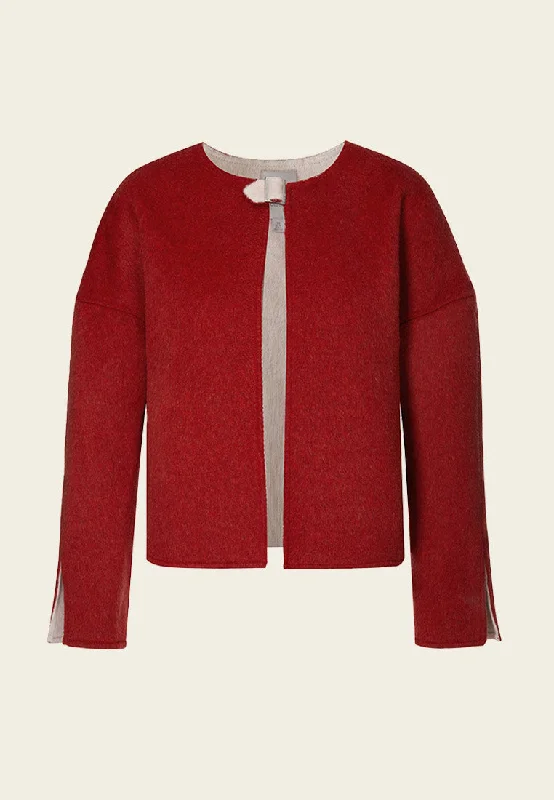 Red Front Slit Wool Jacket Jacket Blazer Coat