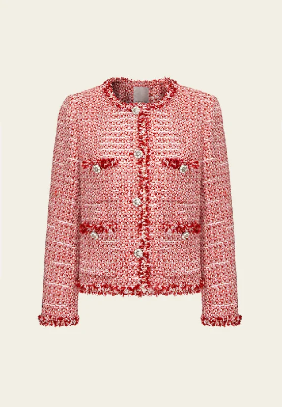 Signature Red Tweed Jacket Faux Fur Fabric Real Fur Fabric Shearling Fabric