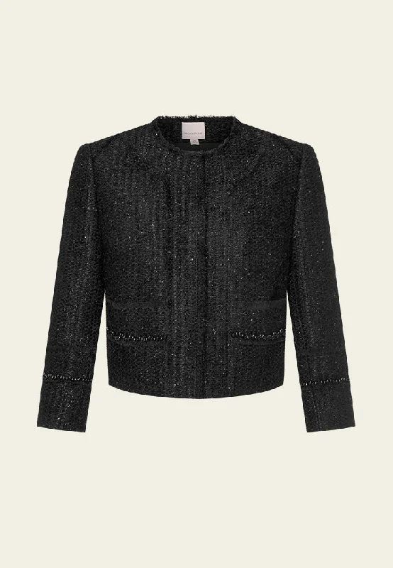 Black Lurex Tweed Jacket Insulated Jacket Fitted Jacket Loose Jacket