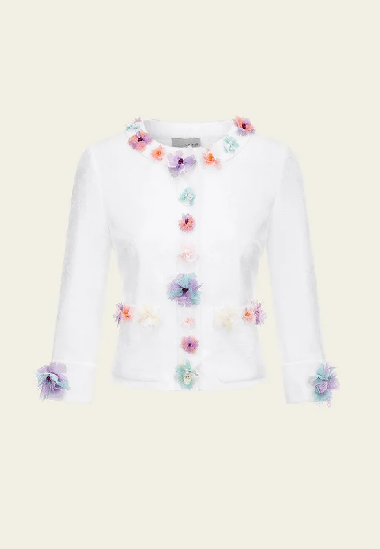 White Floral Sheer Jacket Cotton Jacket Linen Jacket Terry Jacket
