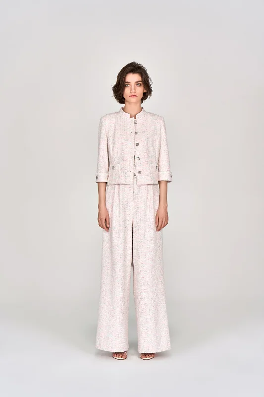 Pink Stand Collar Stretch Tweed Jacket Jersey Jacket Tulle Jacket Batik Jacket