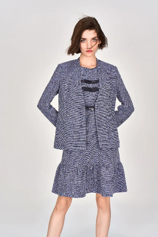 Midnight Blue V-neck Tweed Jacket Chenille Jacket Brocade Jacket Lace Jacket