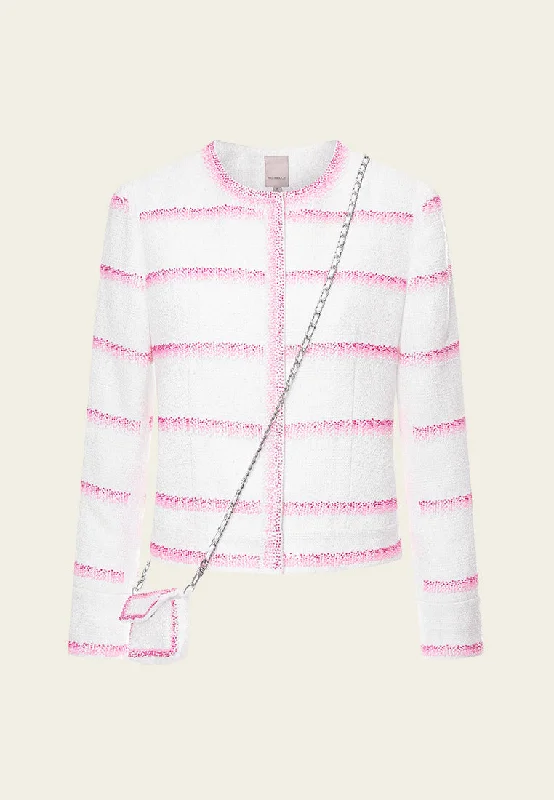 Pink Stripe White Tweed Jacket Nylon Jacket Polyester Jacket Spandex Jacket