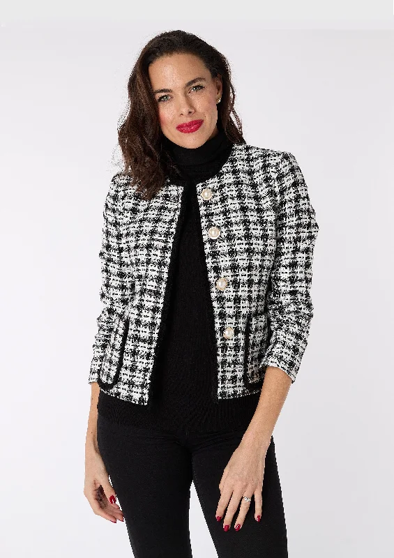 Alex Signature Jacket with Pearl Button and Sparkle Thread Detail - sizes 8, 10, 12 Stand-Up Collar Roll-Neck Collar Turtle Neck