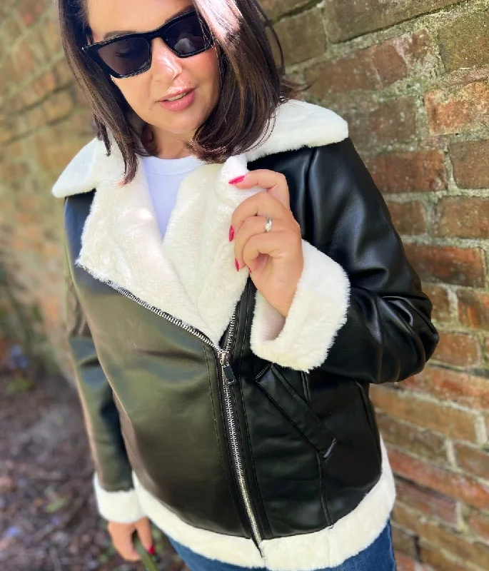 Black Shannay Aviator Jacket Striped Jacket Polka Dot Jacket Floral Jacket