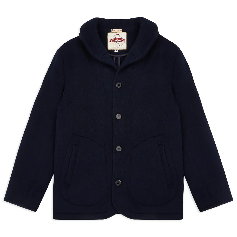 Lightweight Shawl Collar Jacket - Navy Zip Front Button Front Snap Front
