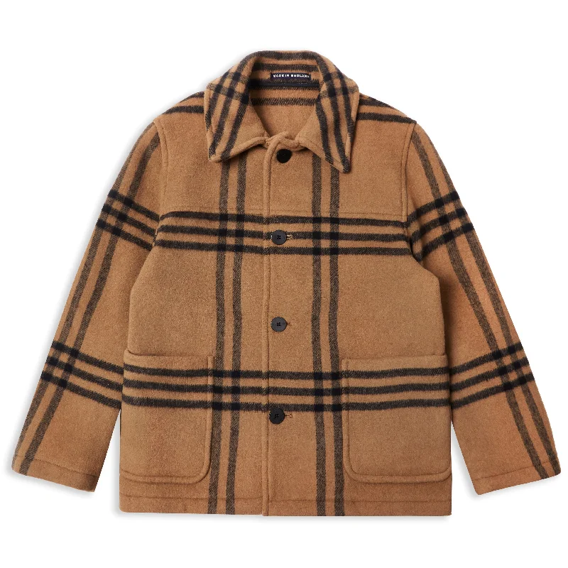 Pembroke Jacket - Camel Check One-Shoulder Jacket Off-the-Shoulder Jacket Asymmetrical Jacket