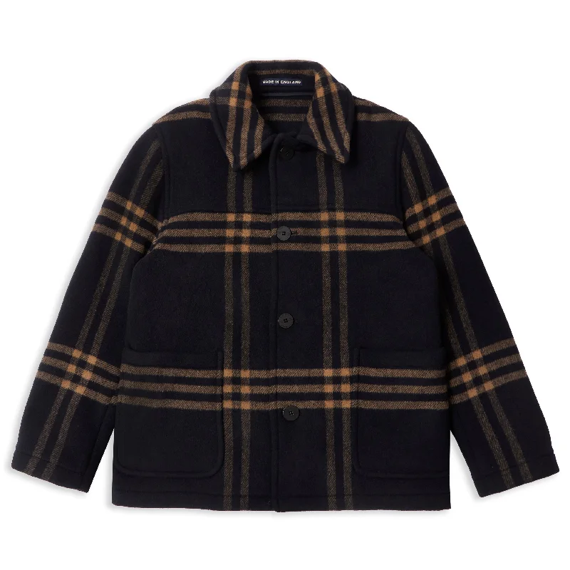 Pembroke Jacket - Navy Check Toggled Jacket Drawstring Jacket Belted Jacket