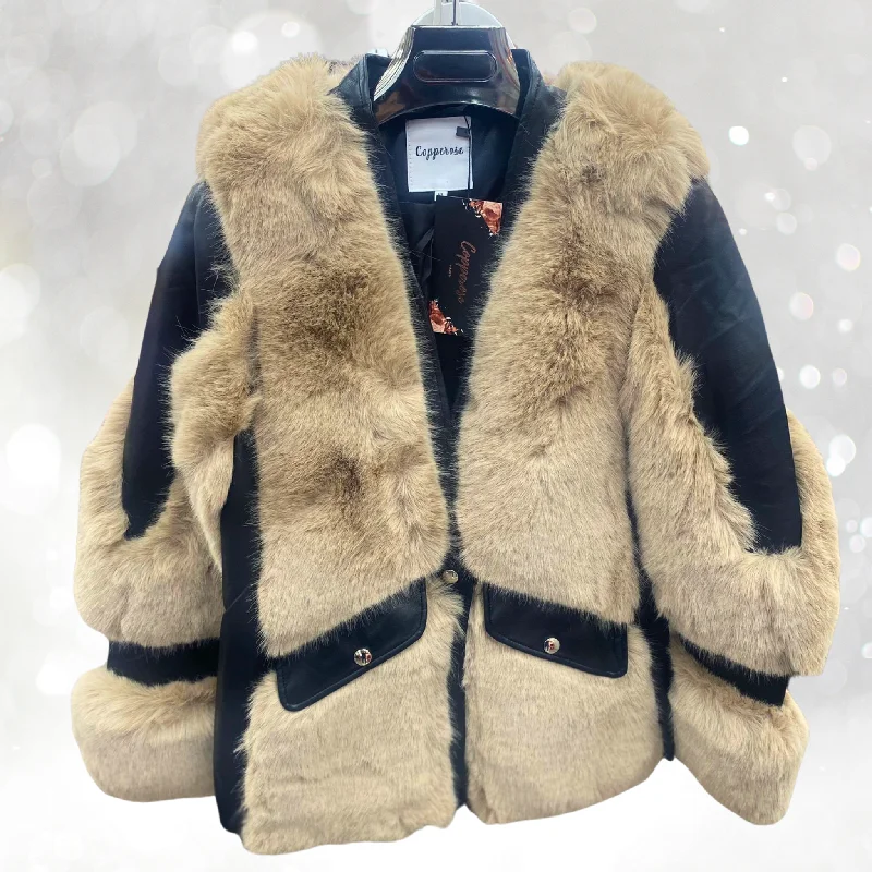 Carley black & beige faux fur aviator jacket Fleece Jacket Down Jacket Parka