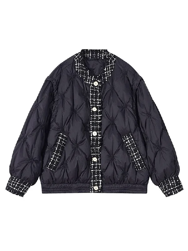 Cashmere Padded Single-breasted Patchwork Rhombic Lattice Varsity Jacket for Women V-Neck Jacket Boat Neck Jacket Square Neck Jacket Cashmere Padded Single-breasted Patchwork Rhombic Lattice Varsity Jacket for Women V-Neck Jacket Boat Neck Jacket Square Neck Jacket