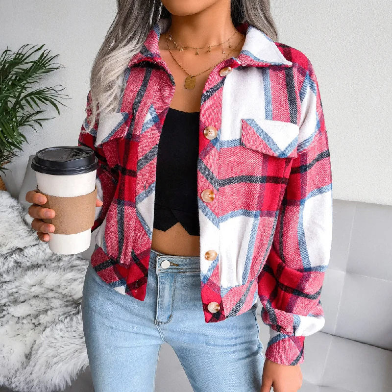 Checkered Lantern Sleeve Wool Casual Lady Jacket Fitted Jacket Loose Jacket Oversized Jacket Checkered Lantern Sleeve Wool Casual Lady Jacket Fitted Jacket Loose Jacket Oversized Jacket
