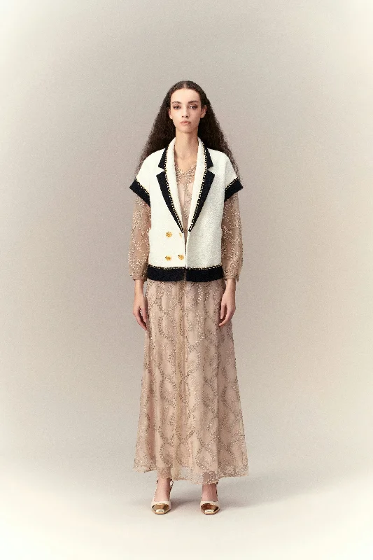Classy Contrast Double-breasted Jacket Ribbed Jacket Pleated Jacket Ruffled Jacket