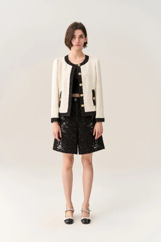Classy Contrast Tweed Jacket Striped Jacket Polka Dot Jacket Floral Jacket