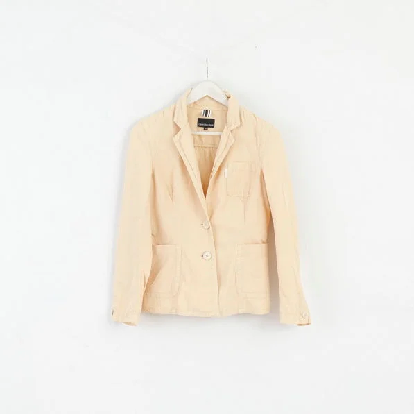 Calvin Klein Jeans Womens S Blazer Cream Cotton Three Pockets Classic Jacket Faux Fur Fabric Real Fur Fabric Shearling Fabric