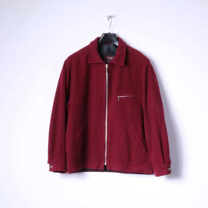 Tom Wolfe London Womens S Jacket Maroon Wool Zip Up Oversize Casual Top Chenille Fabric Brocade Fabric Lace Fabric
