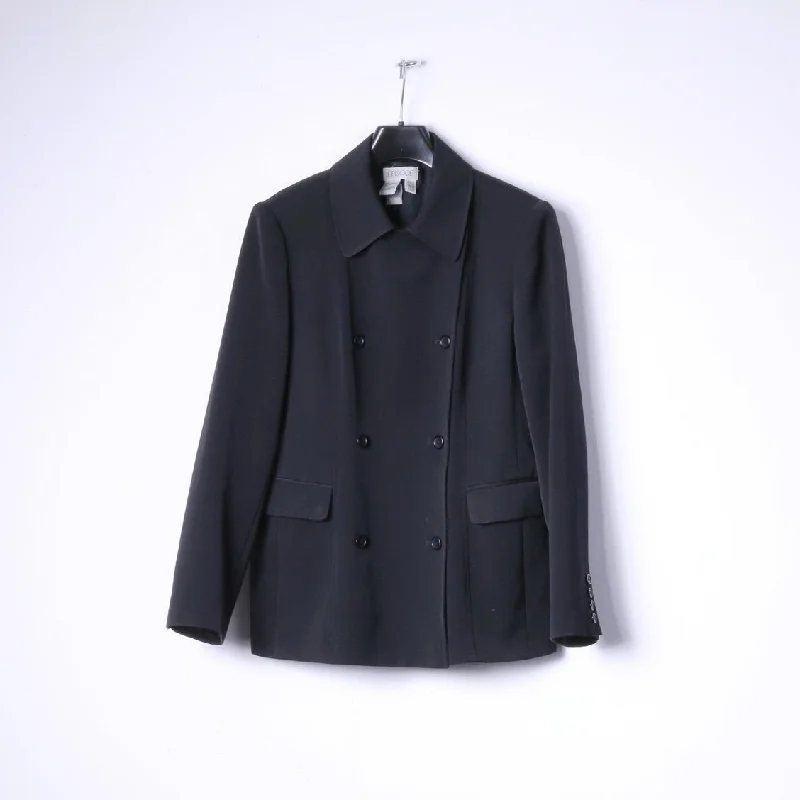 EPISODE Women 44 16 Blazer Black Wool Blend Double Breasted Jacket Knit Fabric Woven Fabric Fleece Fabric