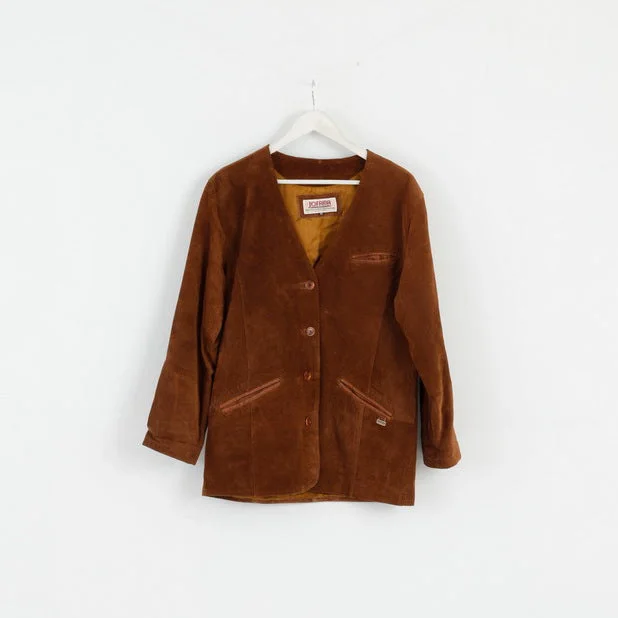 Jofama Women 40 M Leather Jacket Brown Suede Buttoned Classic Sweden Top Jacket Blazer Coat