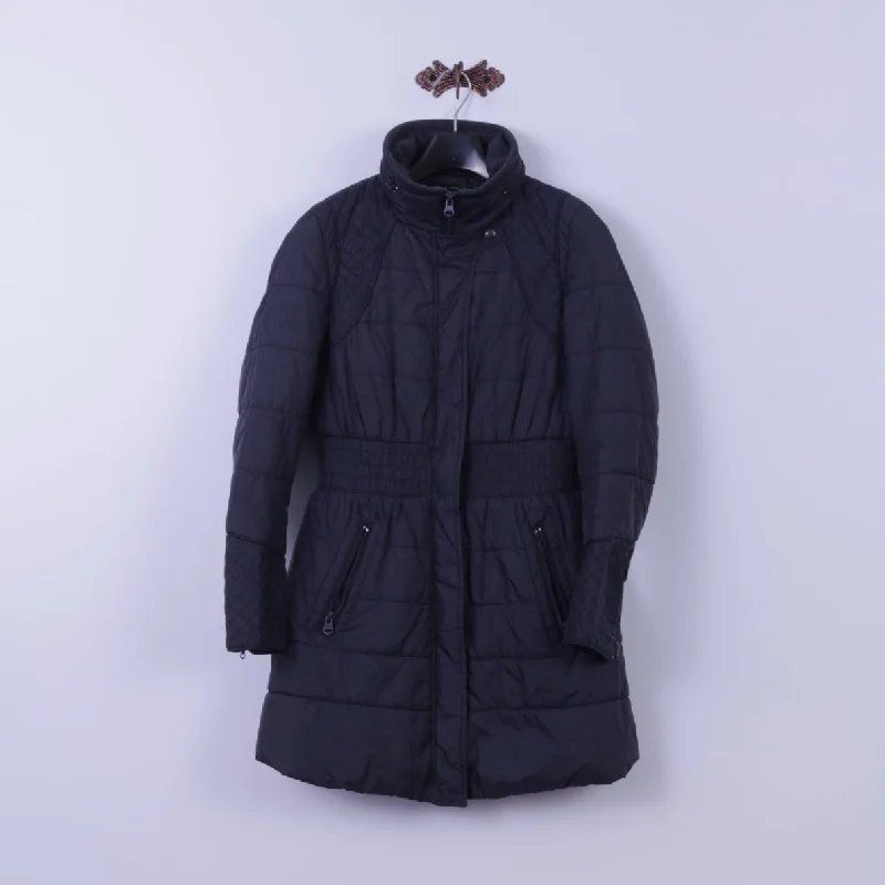 Replay Womens L (M) Jacket Navy Long Full Zipper Hidden Hood Casual Parka Top Faux Fur Jacket Real Fur Jacket Shearling Jacket