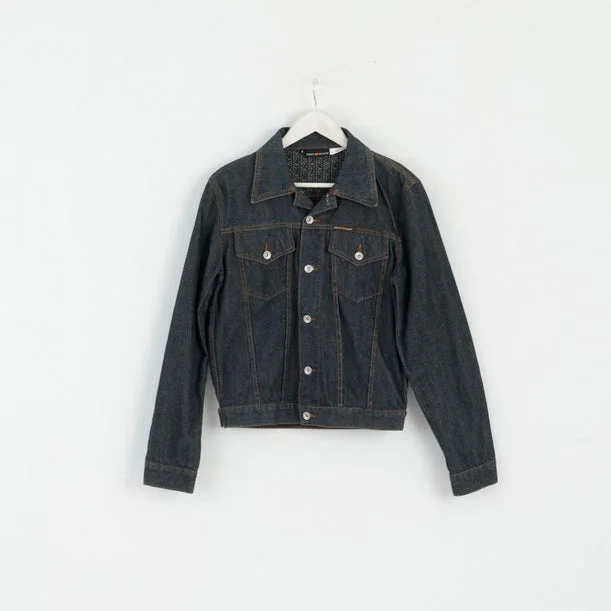 DKNY Jeans Women M Jacket Navy Denim Cotton Classic Jean Top Notch Collar Peter Pan Collar Cowl Neck