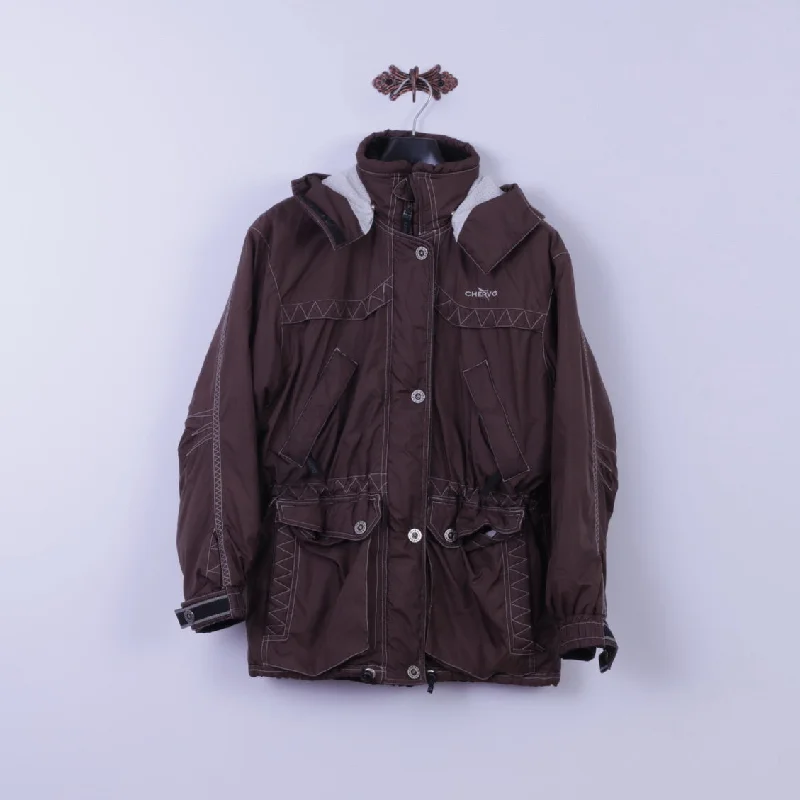 Chervo Sports Womens 38 40 Jacket Brown Authentic Ski Wear hooded Zip Up Parka Fitted Jacket Loose Jacket Oversized Jacket