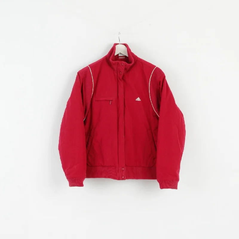 Adidas Women 18 L Jacket Maroon Padded Nylon Zip Up Bomber Warm Top Belted Jacket Elasticated Jacket Padded Jacket